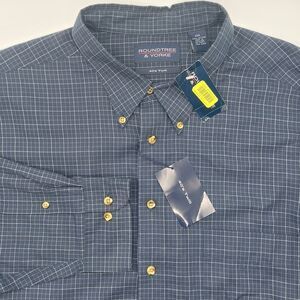 Roundtree & Yorke 40's Twill Cotton Plaid Shirt Men's XXL Blue Chest Pocket NEW!